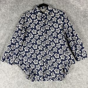 Finley Agetha Top Womens Medium Blue Floral Button Front Blouse Ruffle Coastal
